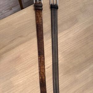 Martin Dingman Brown Croc-Embossed & Black Leather Reversible Belt Set